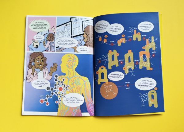 open spread of Shadow Jumpers comic showing Jackson's doctor explaining why EPP makes people sensitive to sunlight